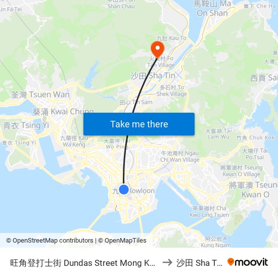 旺角登打士街 Dundas Street Mong Kok to 沙田 Sha Tin map