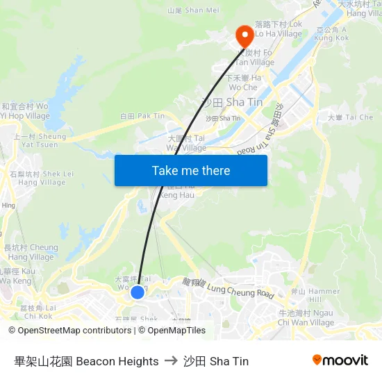 畢架山花園 Beacon Heights to 沙田 Sha Tin map