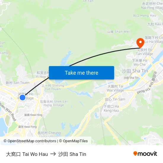 大窩口 Tai Wo Hau to 沙田 Sha Tin map