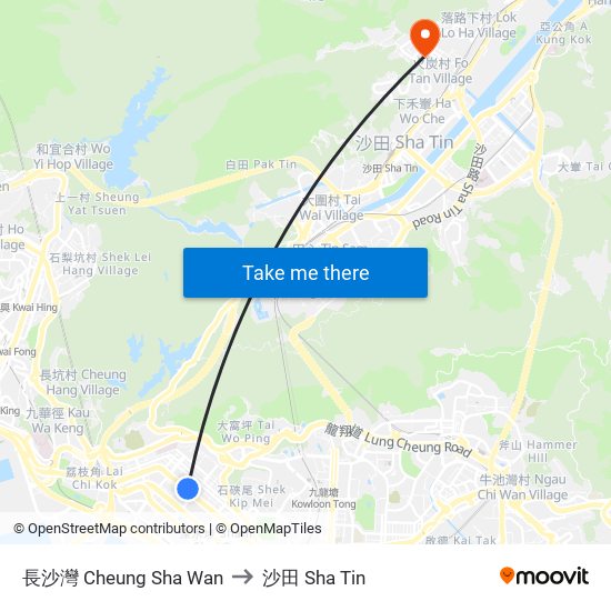 長沙灣 Cheung Sha Wan to 沙田 Sha Tin map