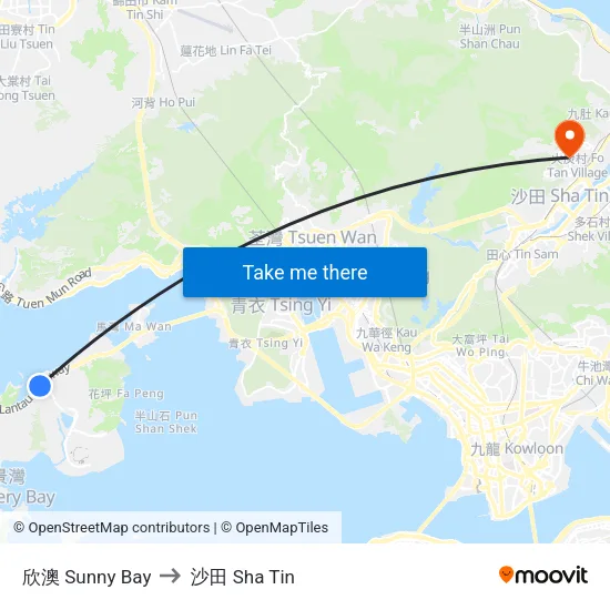欣澳 Sunny Bay to 沙田 Sha Tin map