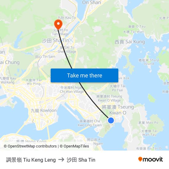 調景嶺 Tiu Keng Leng to 沙田 Sha Tin map