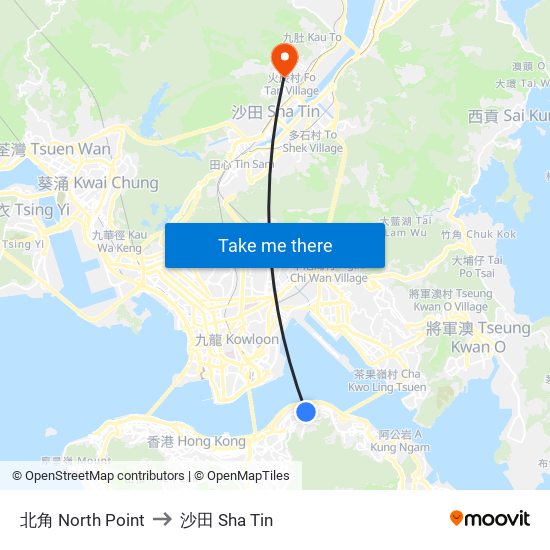 北角 North Point to 沙田 Sha Tin map