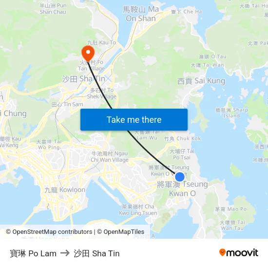 寶琳 Po Lam to 沙田 Sha Tin map