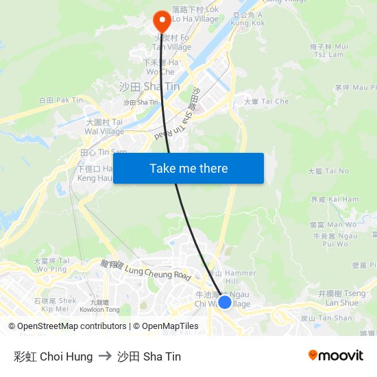 彩虹 Choi Hung to 沙田 Sha Tin map
