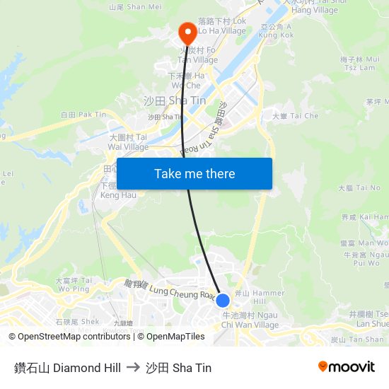 鑽石山 Diamond Hill to 沙田 Sha Tin map