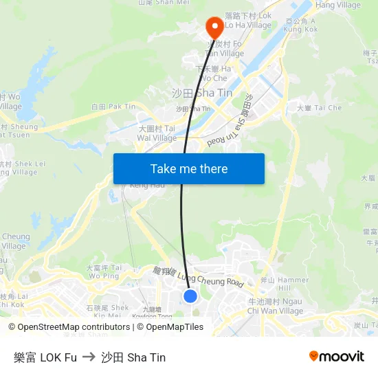 樂富 LOK Fu to 沙田 Sha Tin map