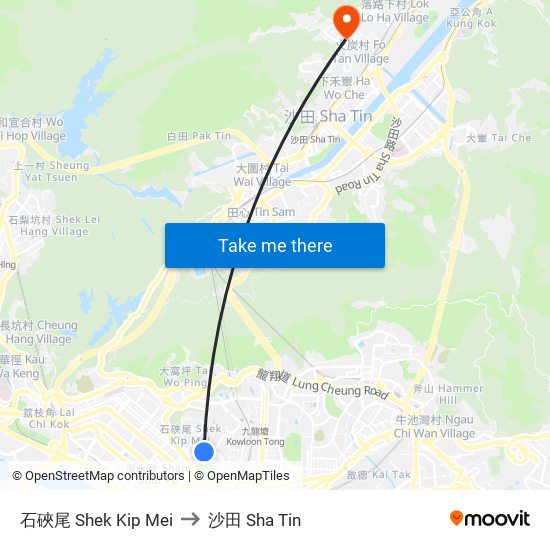 石硤尾 Shek Kip Mei to 沙田 Sha Tin map