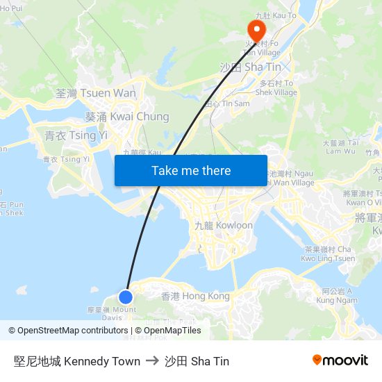 堅尼地城 Kennedy Town to 沙田 Sha Tin map