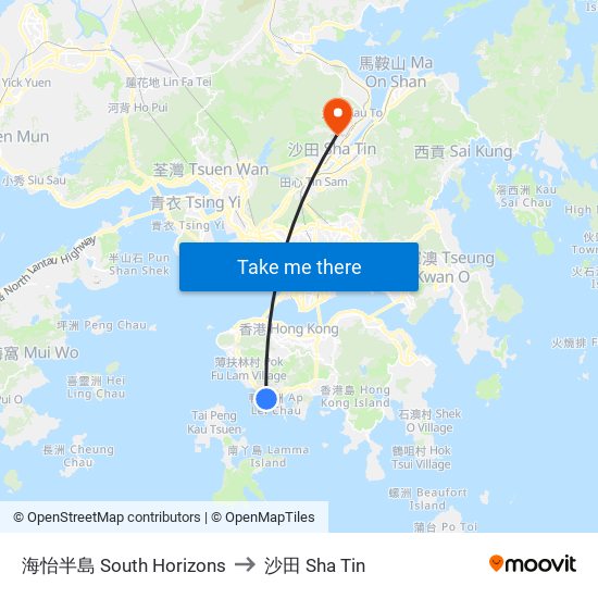 海怡半島 South Horizons to 沙田 Sha Tin map