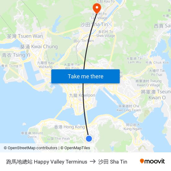 跑馬地總站 Happy Valley Terminus to 沙田 Sha Tin map