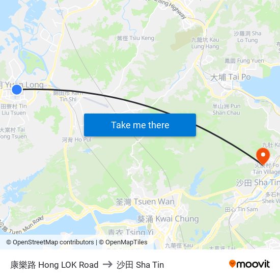 康樂路 Hong LOK Road to 沙田 Sha Tin map