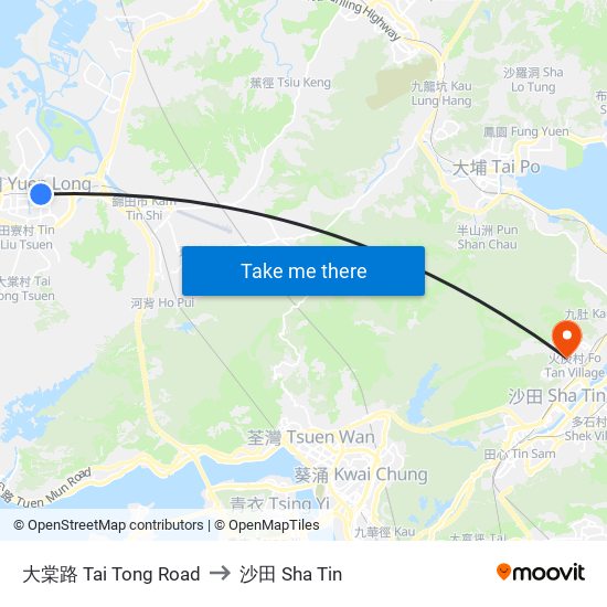 大棠路 Tai Tong Road to 沙田 Sha Tin map