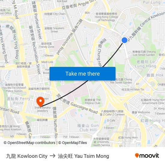 九龍 Kowloon City to 油尖旺 Yau Tsim Mong map