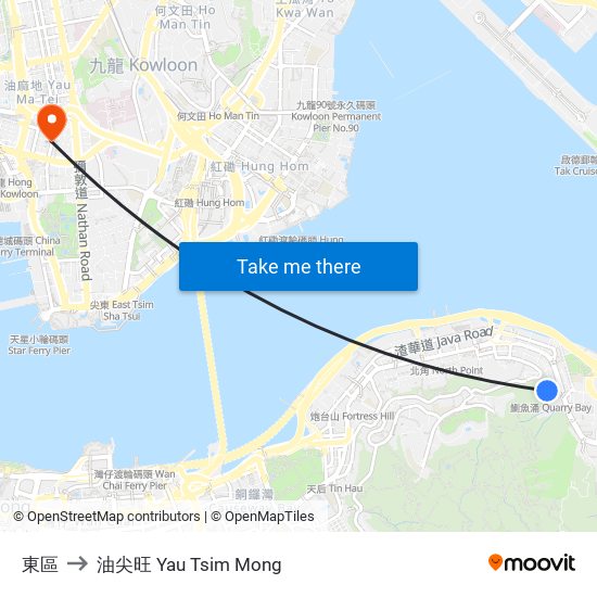 東區 to 油尖旺 Yau Tsim Mong map