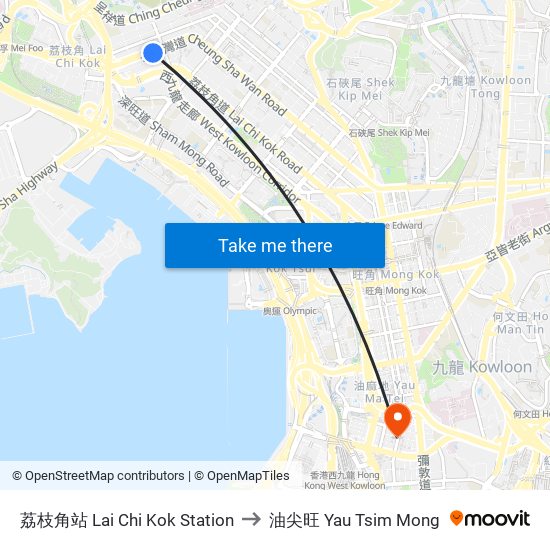 荔枝角站 Lai Chi Kok Station to 油尖旺 Yau Tsim Mong map