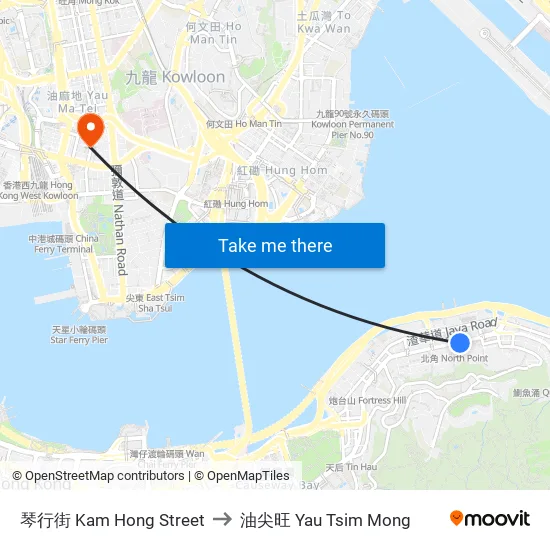 琴行街 Kam Hong Street to 油尖旺 Yau Tsim Mong map