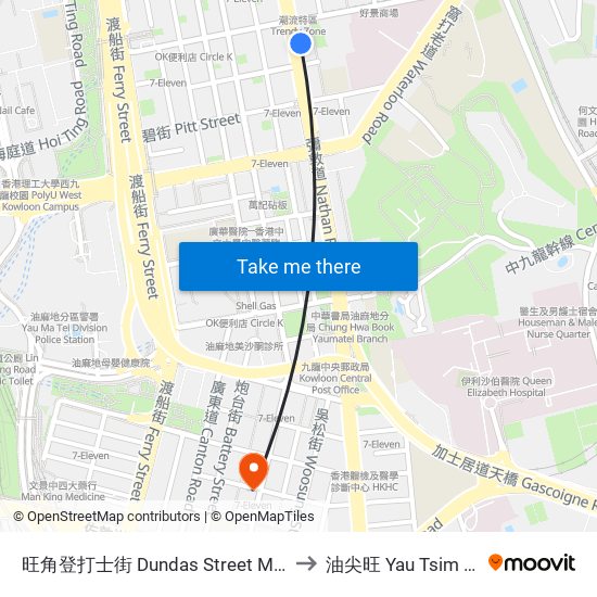 旺角登打士街 Dundas Street Mong Kok to 油尖旺 Yau Tsim Mong map