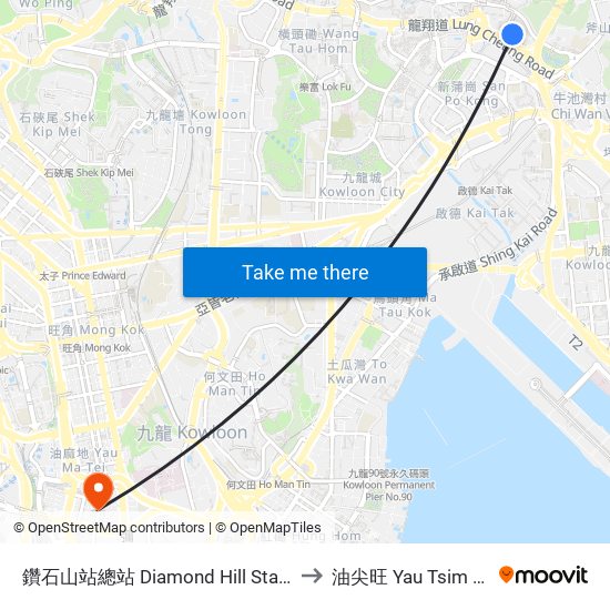 鑽石山站總站 Diamond Hill Station B/T to 油尖旺 Yau Tsim Mong map