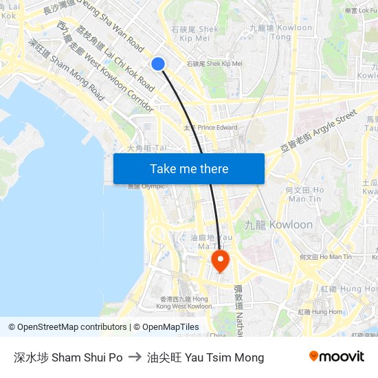 深水埗 Sham Shui Po to 油尖旺 Yau Tsim Mong map