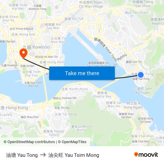 油塘 Yau Tong to 油尖旺 Yau Tsim Mong map