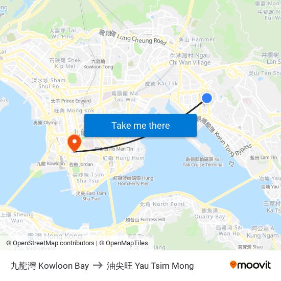 九龍灣 Kowloon Bay to 油尖旺 Yau Tsim Mong map