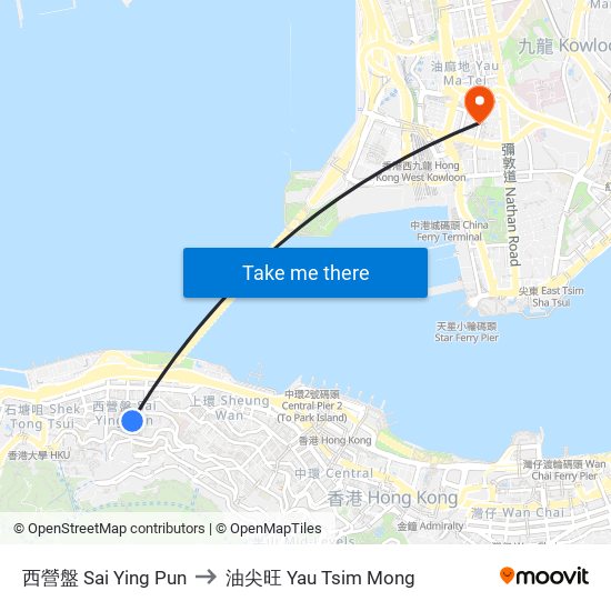 西營盤 Sai Ying Pun to 油尖旺 Yau Tsim Mong map