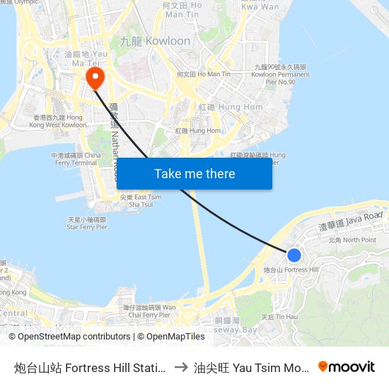 炮台山站 Fortress Hill Station to 油尖旺 Yau Tsim Mong map