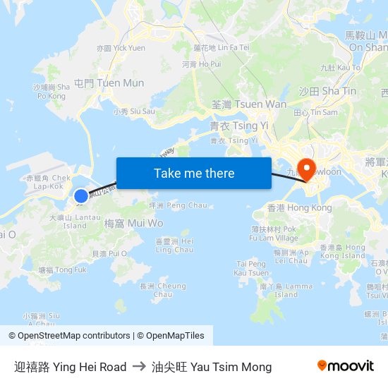 迎禧路 Ying Hei Road to 油尖旺 Yau Tsim Mong map