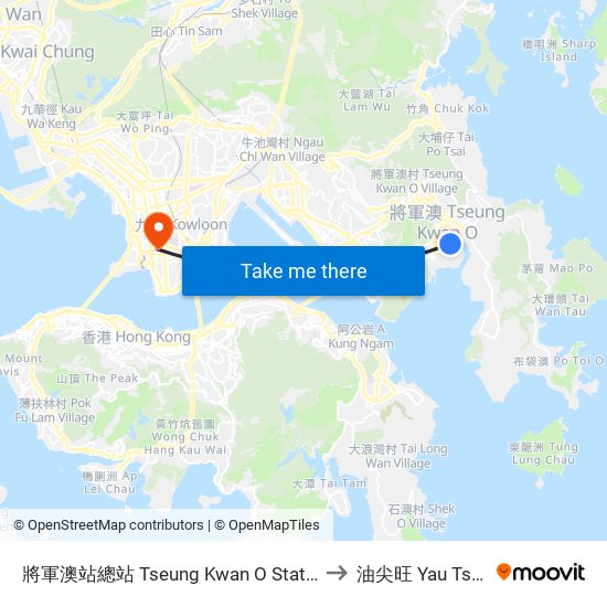將軍澳站總站 Tseung Kwan O Station Bus Terminus to 油尖旺 Yau Tsim Mong map