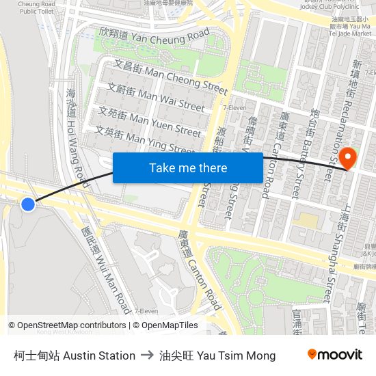 柯士甸站 Austin Station to 油尖旺 Yau Tsim Mong map