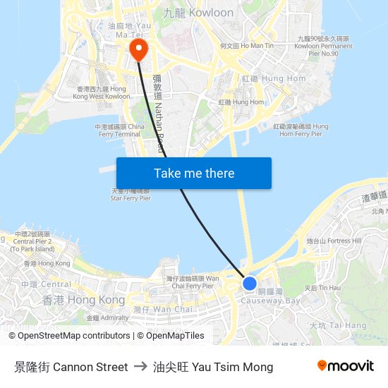 景隆街 Cannon Street to 油尖旺 Yau Tsim Mong map