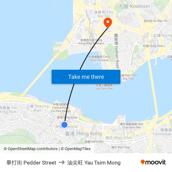 畢打街 Pedder Street to 油尖旺 Yau Tsim Mong map