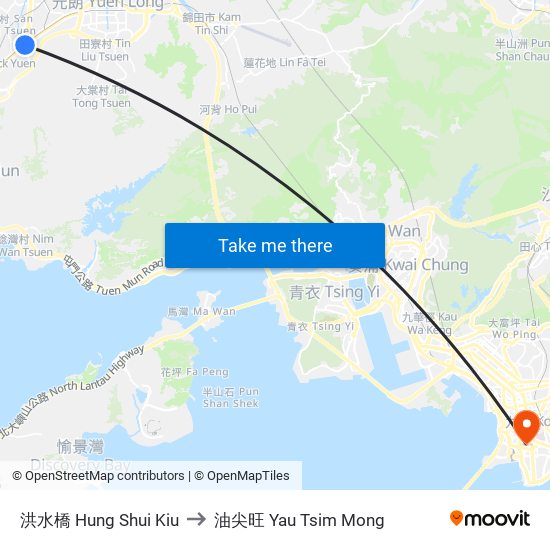 洪水橋 Hung Shui Kiu to 油尖旺 Yau Tsim Mong map
