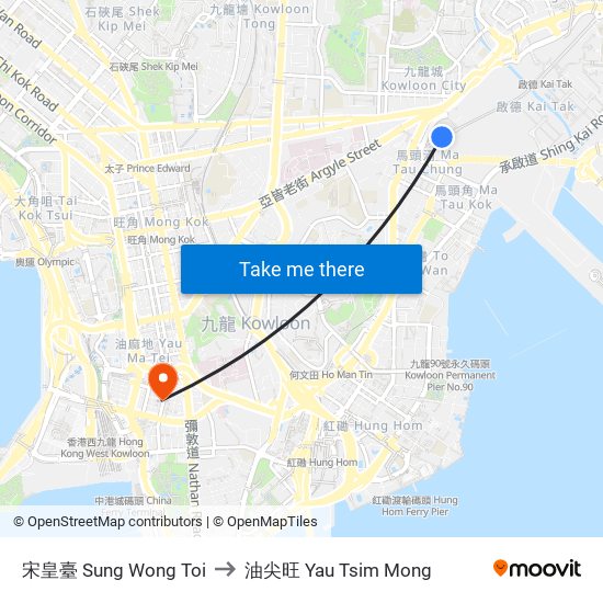 宋皇臺 Sung Wong Toi to 油尖旺 Yau Tsim Mong map