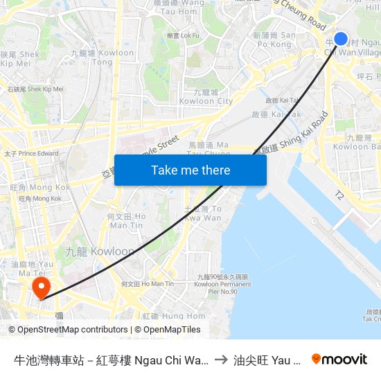 牛池灣轉車站－紅萼樓 Ngau Chi Wan Bbi - Hung Ngok House to 油尖旺 Yau Tsim Mong map