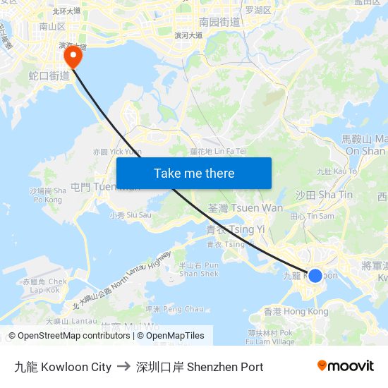 九龍 Kowloon City to 深圳口岸 Shenzhen Port map