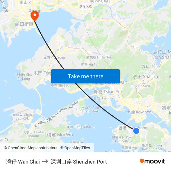 灣仔 Wan Chai to 深圳口岸 Shenzhen Port map