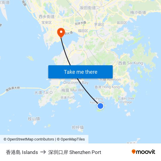 香港島 Islands to 深圳口岸 Shenzhen Port map