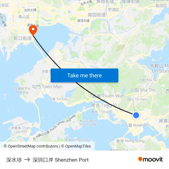 深水埗 to 深圳口岸 Shenzhen Port map