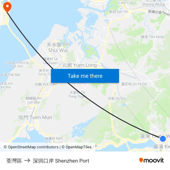 荃灣區 to 深圳口岸 Shenzhen Port map