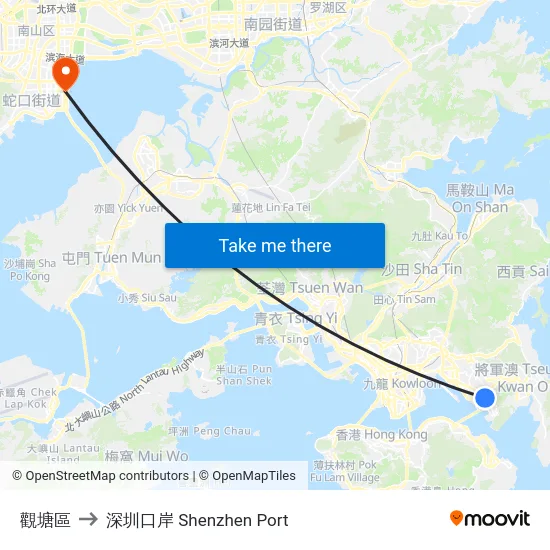 觀塘區 to 深圳口岸 Shenzhen Port map