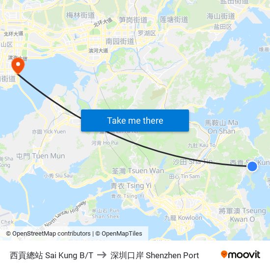 西貢總站 Sai Kung B/T to 深圳口岸 Shenzhen Port map