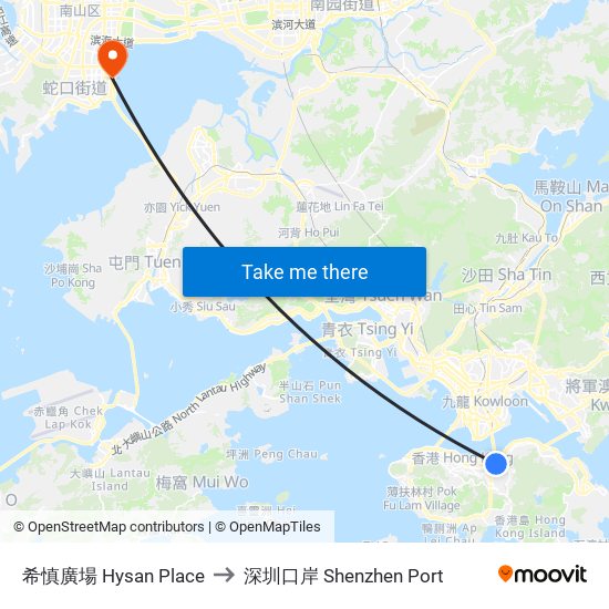 希慎廣場 Hysan Place to 深圳口岸 Shenzhen Port map