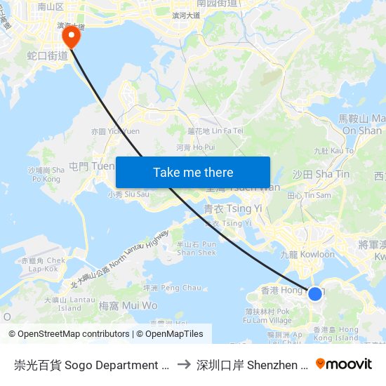 崇光百貨 Sogo Department Store to 深圳口岸 Shenzhen Port map