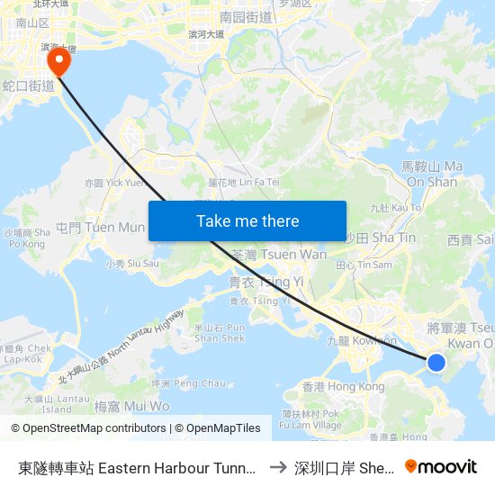 東隧轉車站 Eastern Harbour Tunnel Bus-Bus Interchange to 深圳口岸 Shenzhen Port map