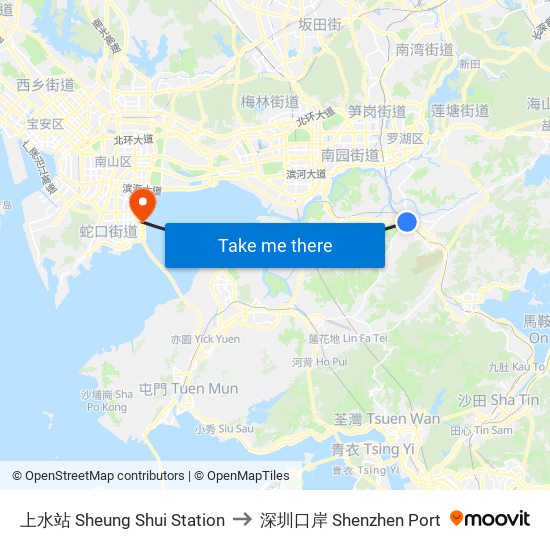 上水站 Sheung Shui Station to 深圳口岸 Shenzhen Port map