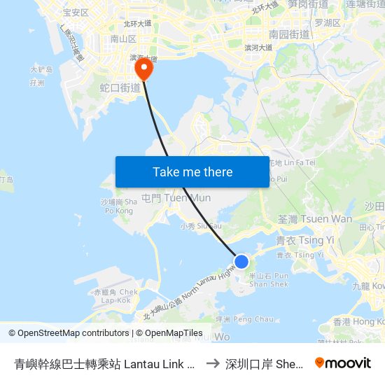 青嶼幹線巴士轉乘站 Lantau Link Bus-Bus Interchange to 深圳口岸 Shenzhen Port map