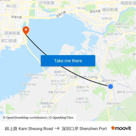 錦上路 Kam Sheung Road to 深圳口岸 Shenzhen Port map