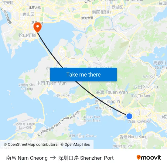 南昌 Nam Cheong to 深圳口岸 Shenzhen Port map